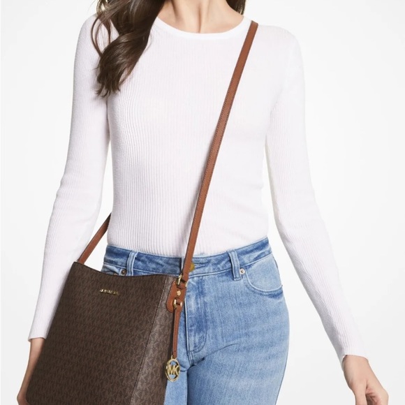 Michael Kors Jet Set large Messenger crossbody NWT brown black - Picture 13 of 15